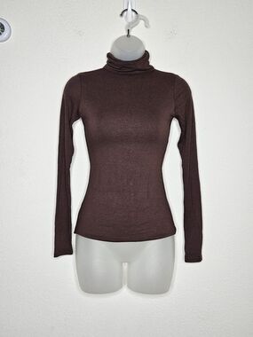 Naked Wardrobe Brown Fitted Turtleneck Top Long Sleeve Stretch S